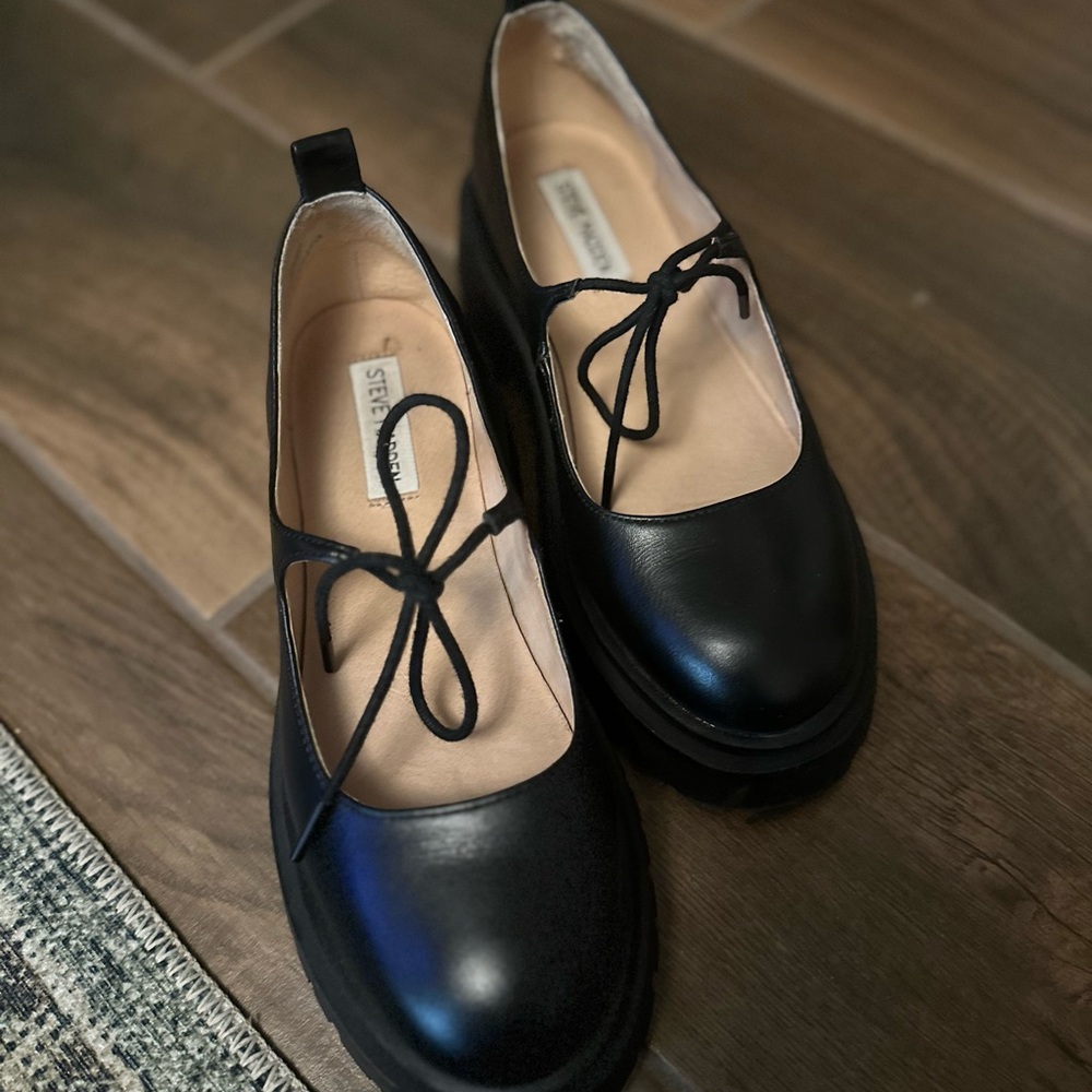 Steve Madden Black Flats with Chunky Sole and Mary Jane Strap- Landon Loafer - Picture 2 of 5